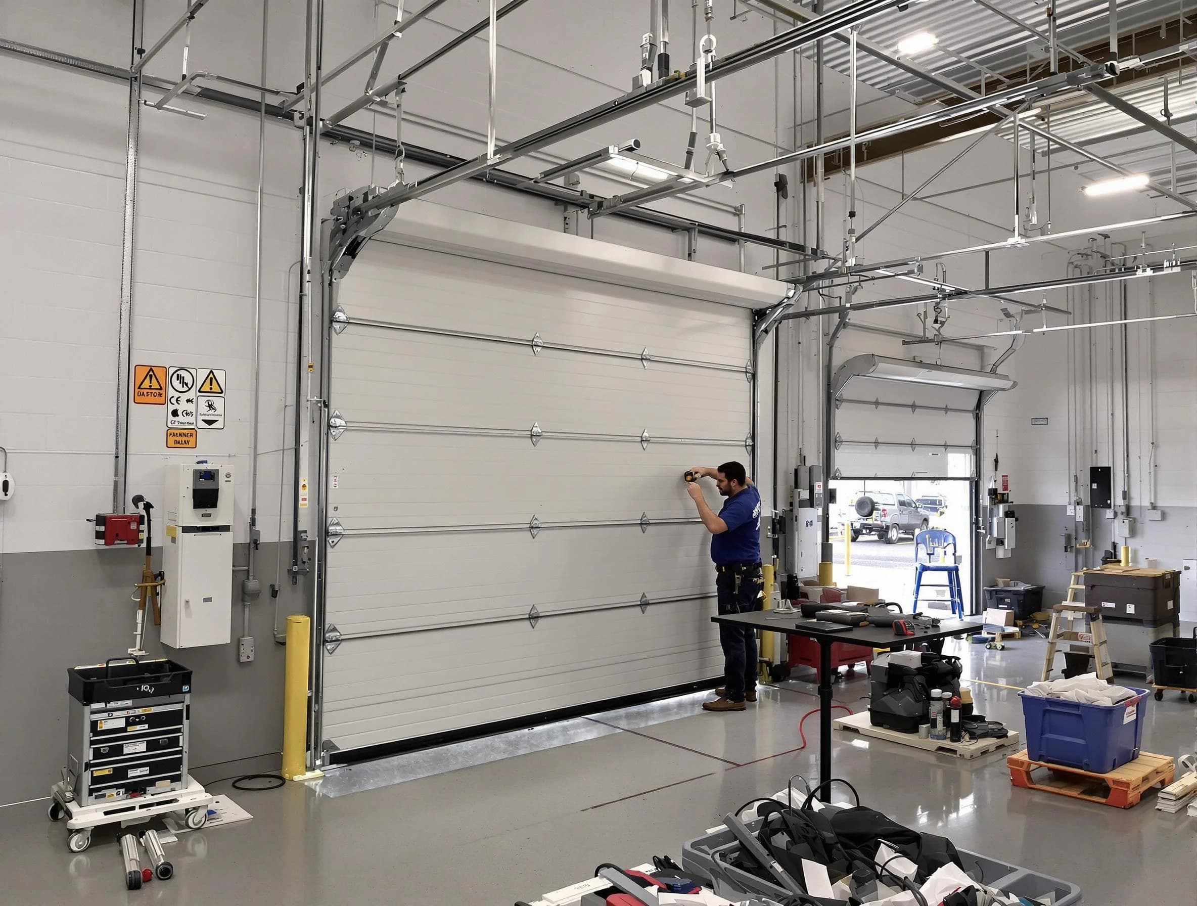 Commercial garage door repair being performed by Manalapan Garage Door Repair expert in Manalapan