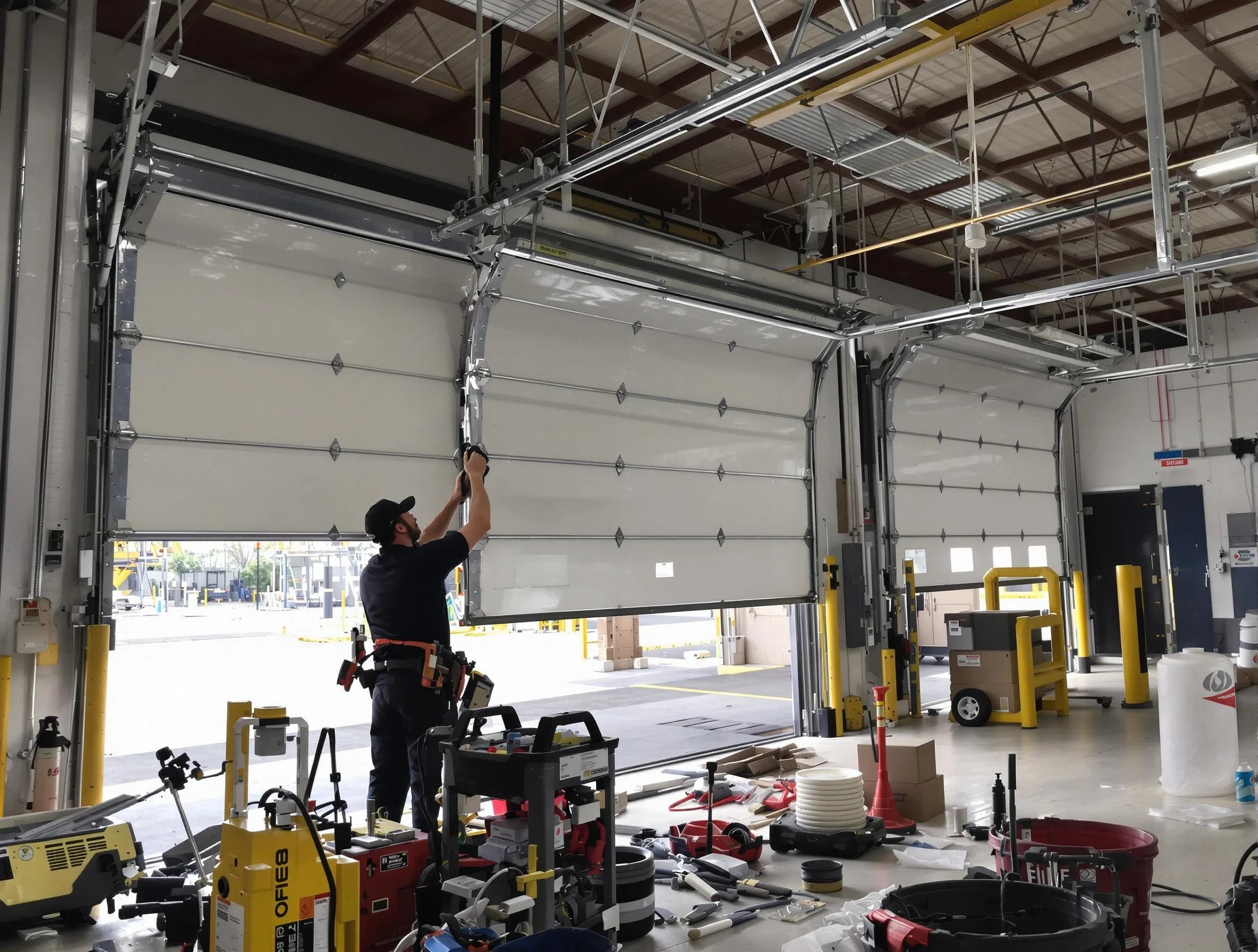 Manalapan Garage Door Repair technician performing commercial garage door repair in Manalapan