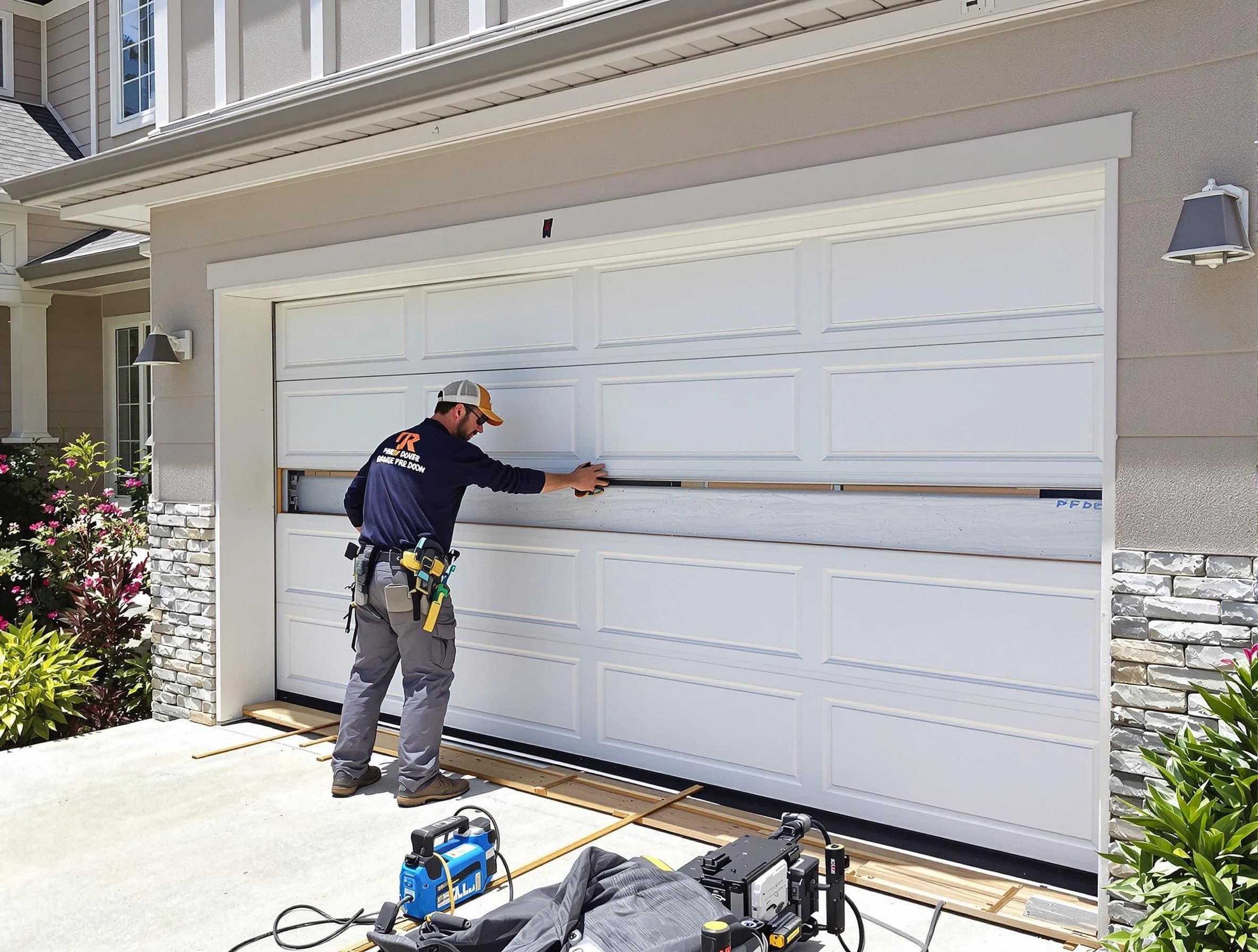 Manalapan Garage Door Repair team performing complete garage door replacement at Manalapan residence