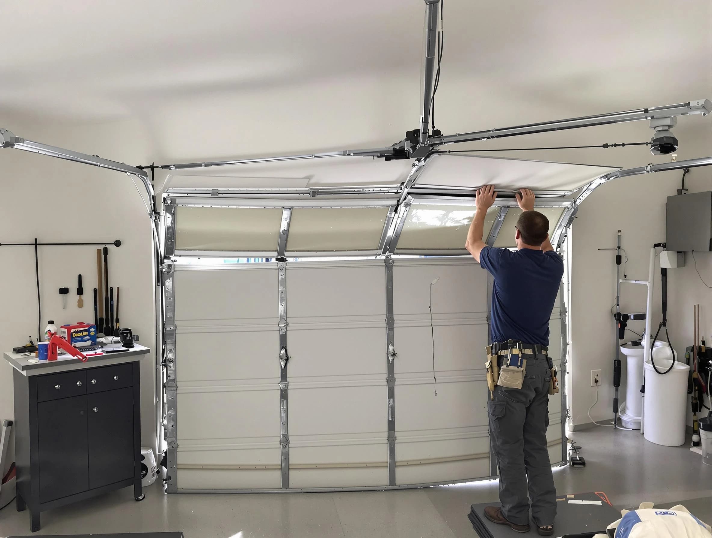 Manalapan Garage Door Repair specialist performing precise section replacement on Manalapan garage door