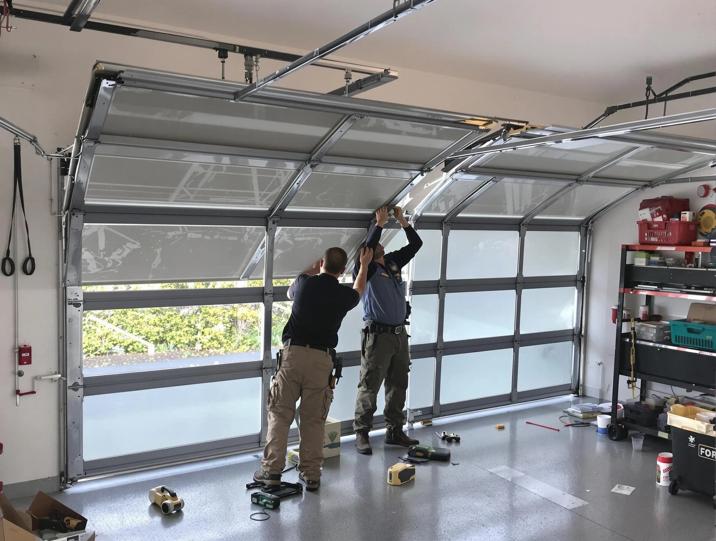 Manalapan Garage Door Repair expert performing precise panel replacement on Manalapan garage door
