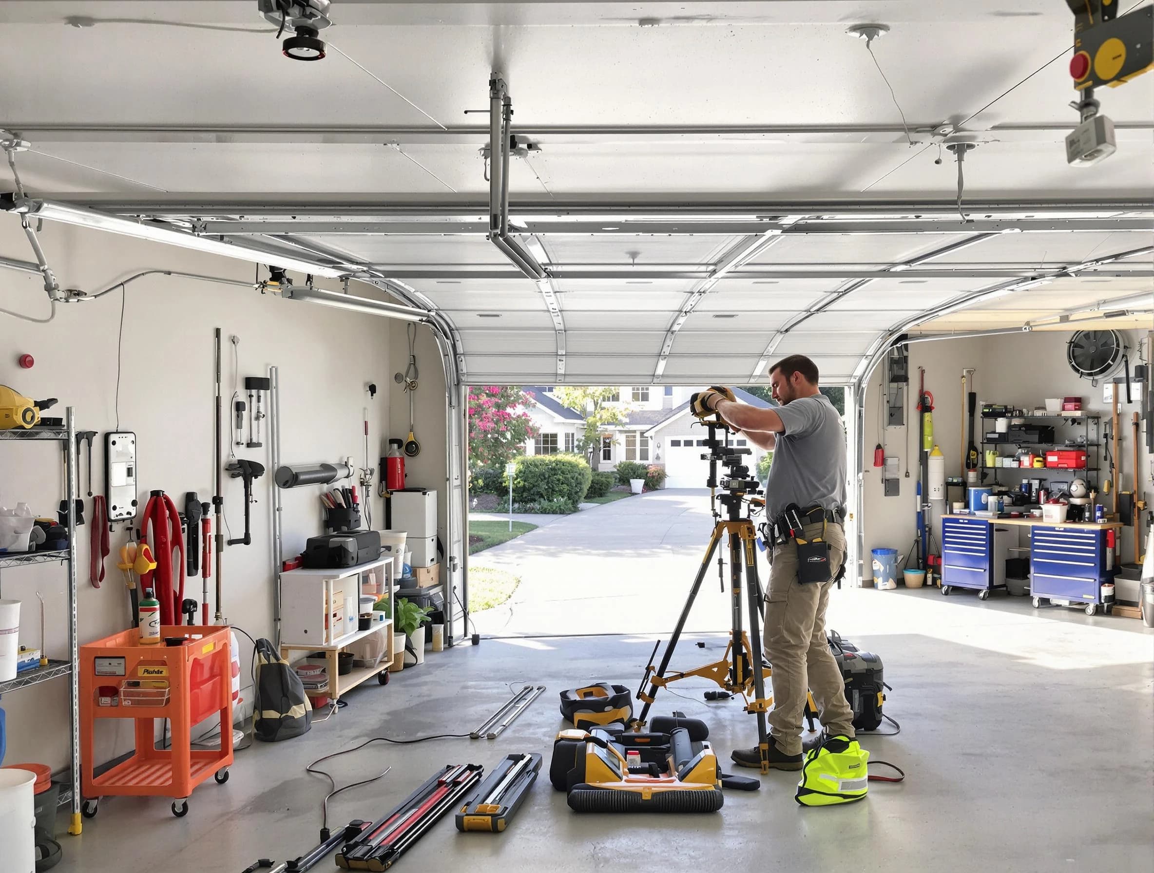 Manalapan Garage Door Repair specialist performing laser-guided track alignment in Manalapan