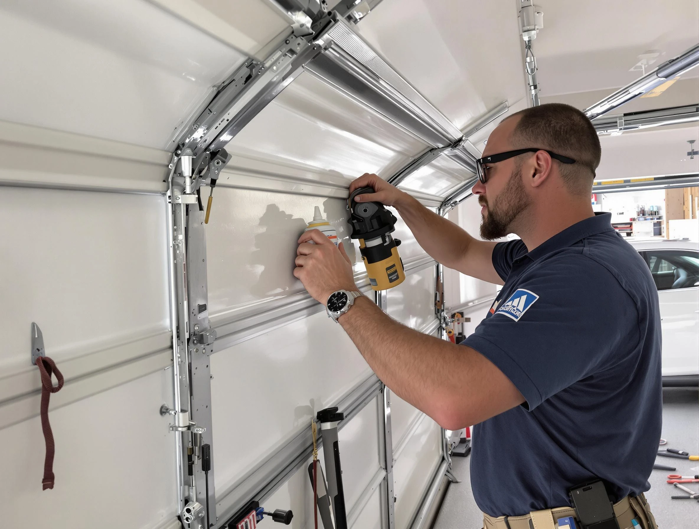 Manalapan Garage Door Repair technician performing comprehensive noise reduction service in Manalapan